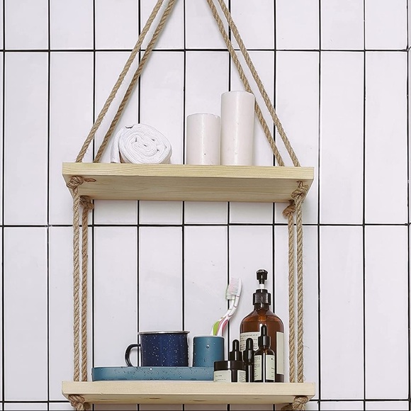 Bohemian rustic shelf hanging rack storage - Picture 2 of 6